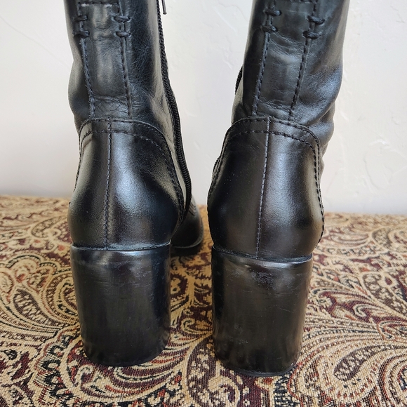 Women's Steven by Steve Madden Black Leather Mid-Calf Combat Boots Size 7M - Picture 2 of 12